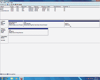 Screenshot showing the Windows 7 partition reduced ~48 GB using the Windows Disk Management tool
