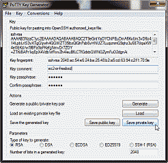Screenshot showing the creation of a ppk file in PuTTYgen