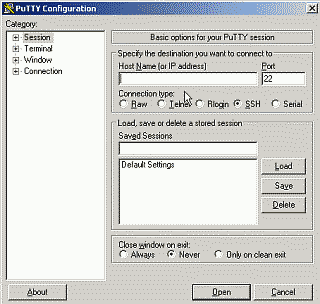 Screenshot of the PuTTY Application