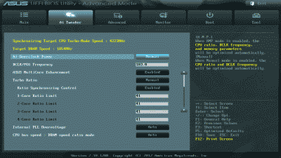 Screenshot of the ASUS Sabertooth Z77 Ai Tweaker settings after invoking the "Performance" option in EZ Mode