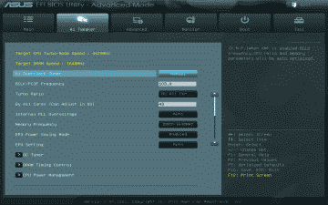 Screenshot of the ASUS Sabertooth P67 Ai Tweaker settings after invoking the "Performance" option in EZ Mode