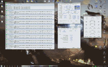 Screenshot of my desktop showing Prime 95, CPU-Z and Real Temp running simultaneously
