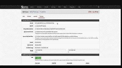 Screenshot showing the creation and configuration of a DHCP server for VLAN 50 in pfSense