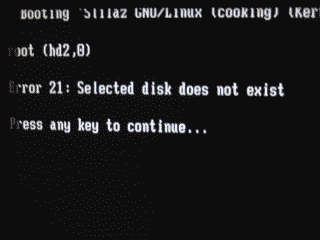 Screenshot of GRUB error 21