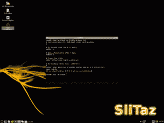 Screenshot of SliTaz terminal - GRUB menu.lst