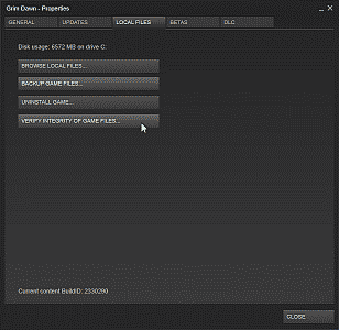 Screenshot showing the Local Files options under a game's properties settings in Steam