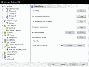 Screenshot showing the TortoiseSVN saved data settings menu