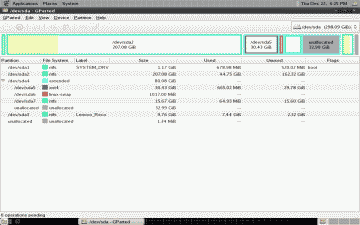 Screenshot of the new CrunchBang partitions with device names assigned by GParted
