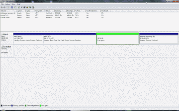 Screenshot showing the Windows partition reduced using the Windows Disk Management tool