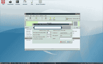 Screenshot showing the creation of a new Logical Partition in GParted