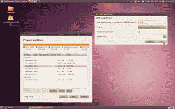 Screenshot of the Ubuntu prepare partition screen