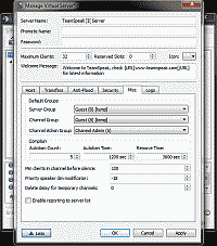Screenshot showing where to disable public server listing in the TeamSpeak server configuration