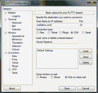 Screenshot of the PuTTY application